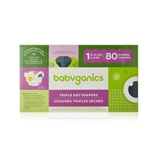 Babyganics Diapers, Size 1, 2 Pack 40 ct, total 80 Ultra Absorbent Diapers