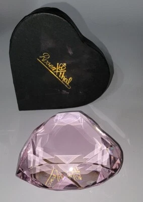 ROSENTHAL 24% Lead Clear Crystal Faceted Heart Paperweight In Box - Image 1 of 4