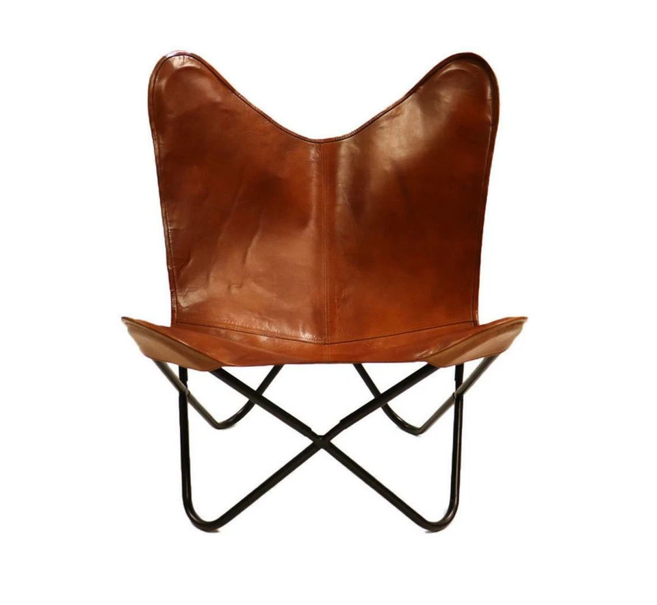 Vintage Genuino 10 Cuero Mariposa Silla Interior Exterior Silla Todo Plegable - Imagen 4 de 4