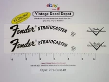 Fender Strat 70's #1 Headstock Waterslide Decals Custom Shop Two LASER PRINTED