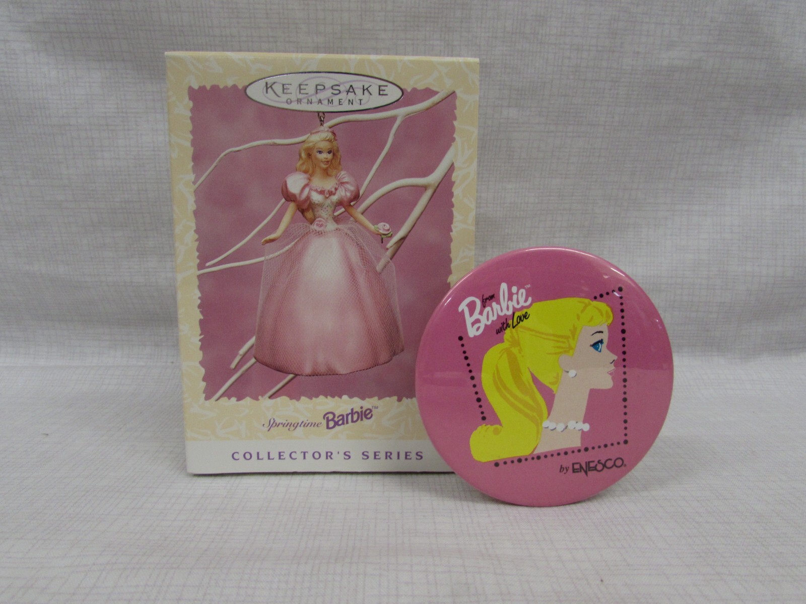 1996 Hallmark Springtime Barbie Easter Ornament #2 with Enesco Pin