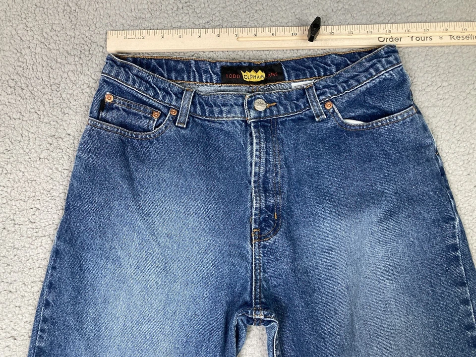 Pantalones de mezclilla vintage Todd Oldham para mujer talla 13 30x30 azul pierna recta años 90 Y2K Foto 2 de 4