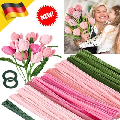 Rosa Tulip Pfeifenreiniger Basteldraht Biegeplüsch Pfeifenputzer 4 Farben 400Stk