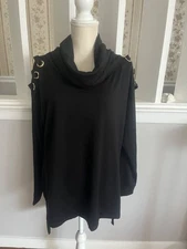 Soho NYC Women's L Tunic Sweater Dress Black Cowl Neck Fleece NWOT