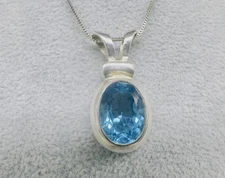 BOMA Sterling Silver 925  Faceted Topaz 5.3ct Pendant Necklace 16”-17”