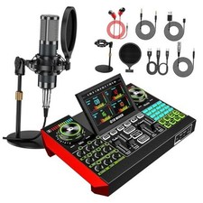 Podcast Equipment Bundle with Live Sound Card Audio Mixer, 3.5mm G10 P15mic