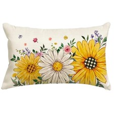 Spring Summer Throw Pillow Covers 20" x 12" Pack of 1 Yellow and White