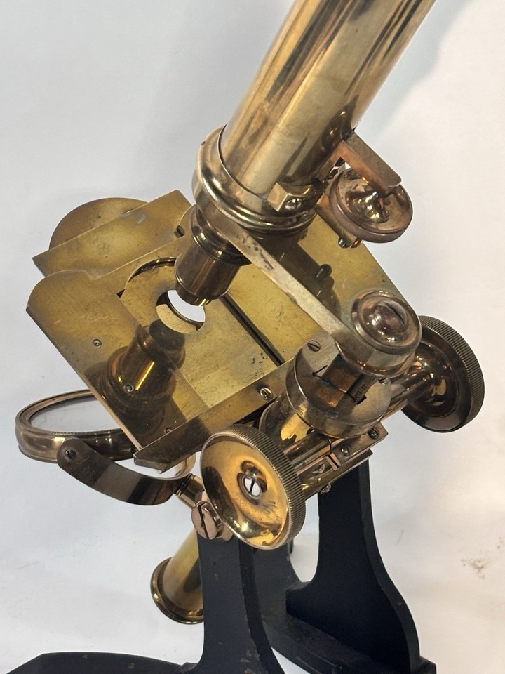 Antique 19th Century Brass Bar Limb Microscope with Box & Bullseye ...