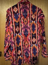 Wrangler Aztec Button Up Shirt Western Cowboy USA Vintage 90 16.5x35 Long Tails