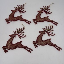 Set Of 4 Red Gold Glittered Running Jumping Reindeer Hanging Christmas Ornaments