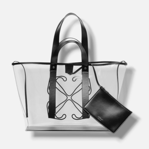 Off-White Womens Clear Black Day Off PVC Leather Pouch Shoulder Tote Purse Bag