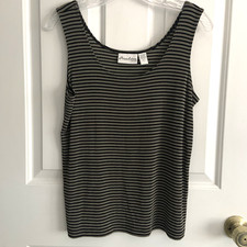 VTG Private Edition by Chico's size 2 Slinky Tank Top Made in USA Black striped