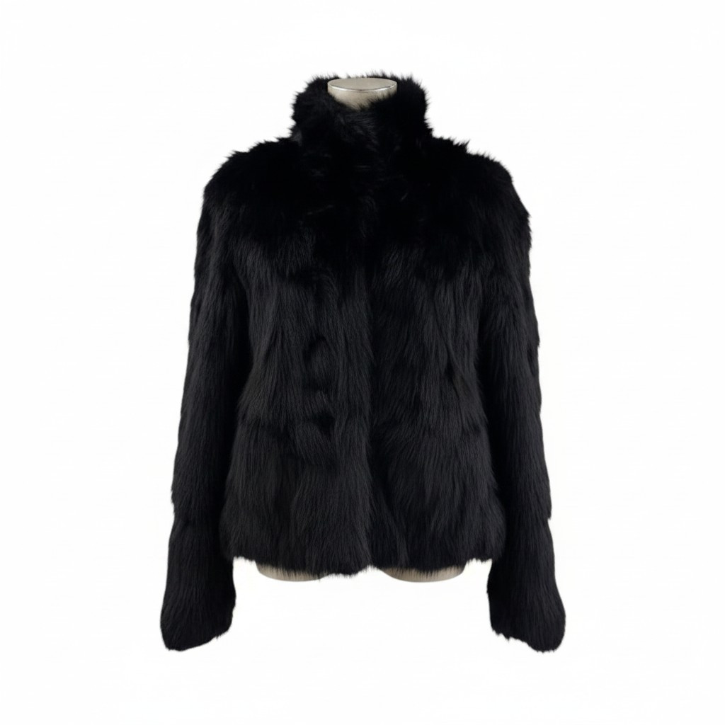 ESPRITMUR Blue Fox Real Fur Coat Jacket Black Warm Size 9AR M from Japan