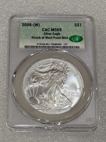 2008 (W) Silver Eagle CAC MS 69 Struck @ West Point Mint ~ NO SPOTS ~ PRISTINE