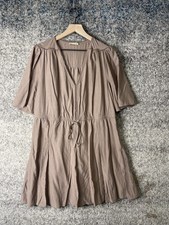 Lovestitch Dress Womens Large Taupe Drawstring Waist Boho Short Sleeve