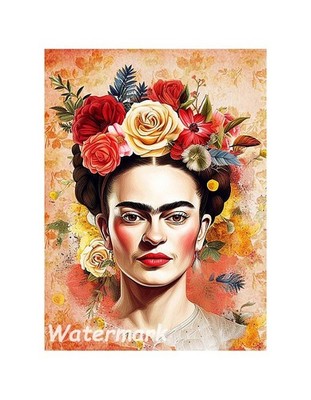 Frida Kahlo Roses Portrait Cotton Crazy Quilt Block Quilting Multi Szs F14