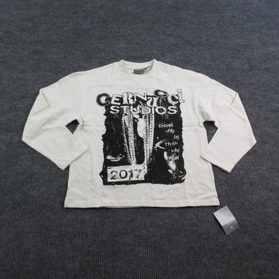 Cernucci Shirt Mens Small White Long Sleeve Chain Graphic Studios Relaxed NWT