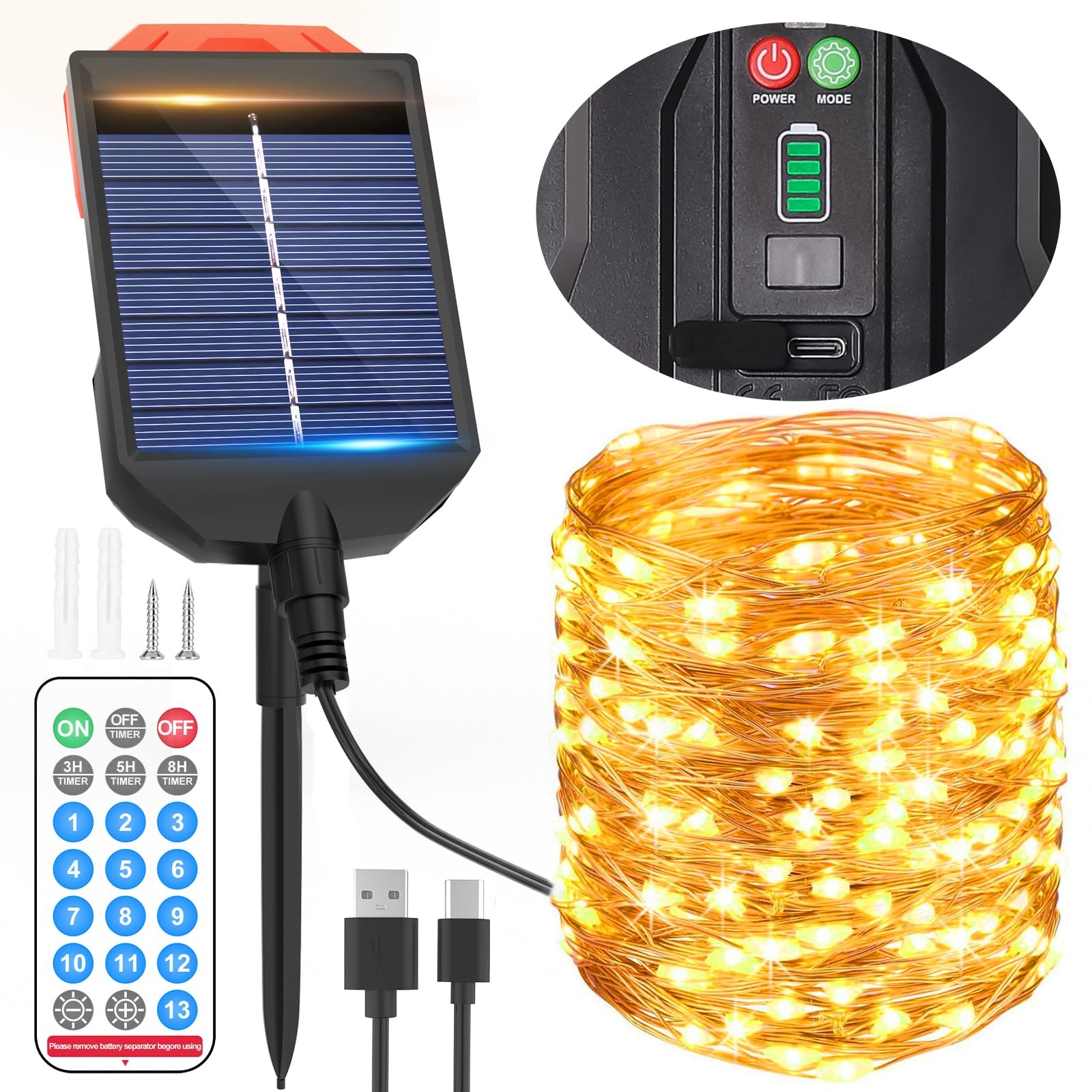 Luci Solari Esterno 30m 300 LED con USB Type-C | Atmosfera Magica