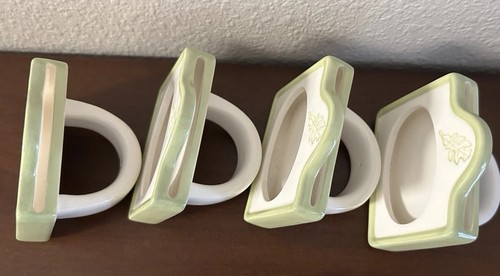 Hallmark Set 4 Anelli Tovaglioli Ceramica Bianca e Verde Porta Segnaposto Foglia - Foto 5 di 10