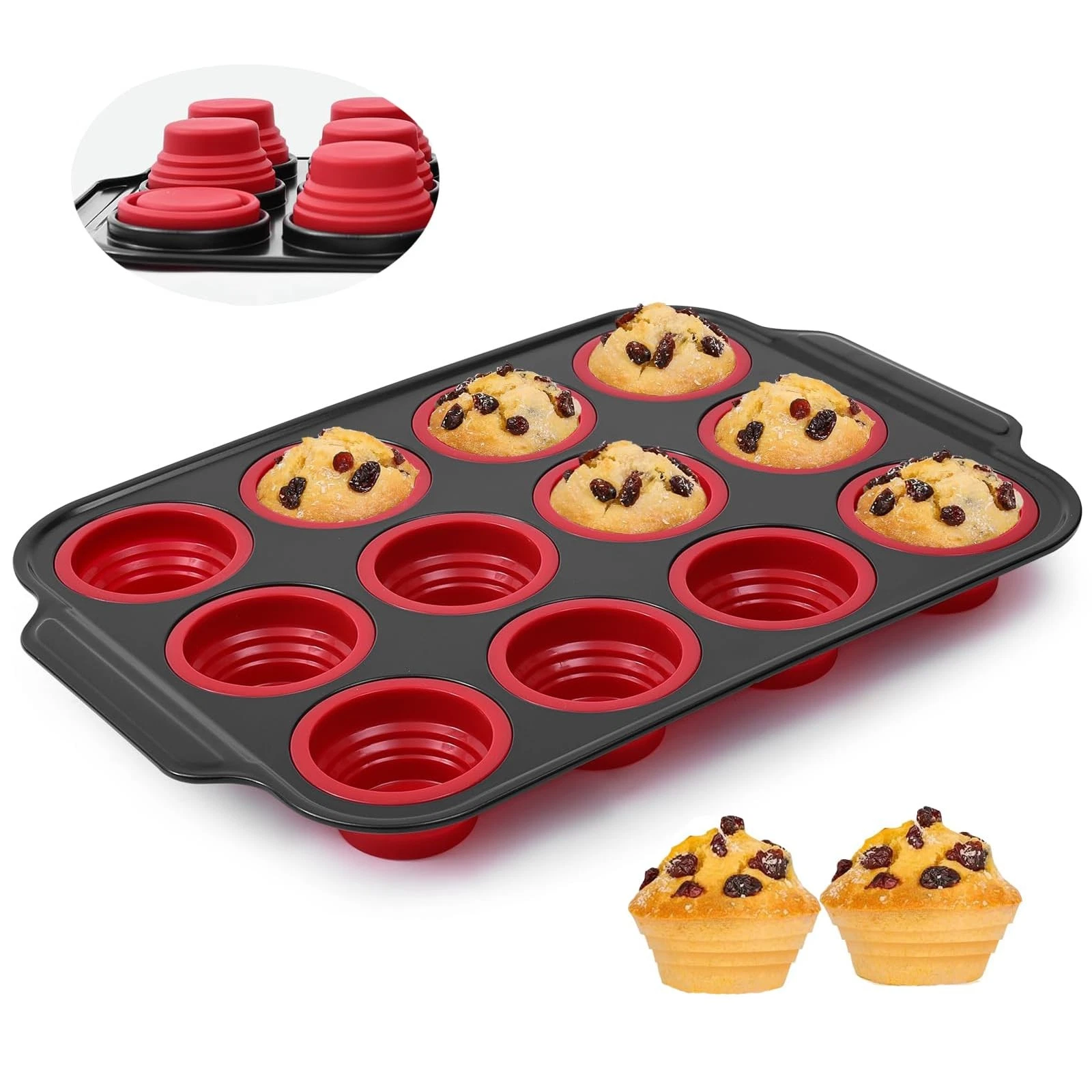 12 Cups Silicone Muffin Pans for Baking with Metal Frame, Egg Bite Molds, Cup...