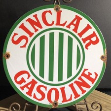VINTAGE SINCLAIR GASOLINE STRIPE PORCELAIN GAS PUMP PLATE OIL ADVERTISING SIGN