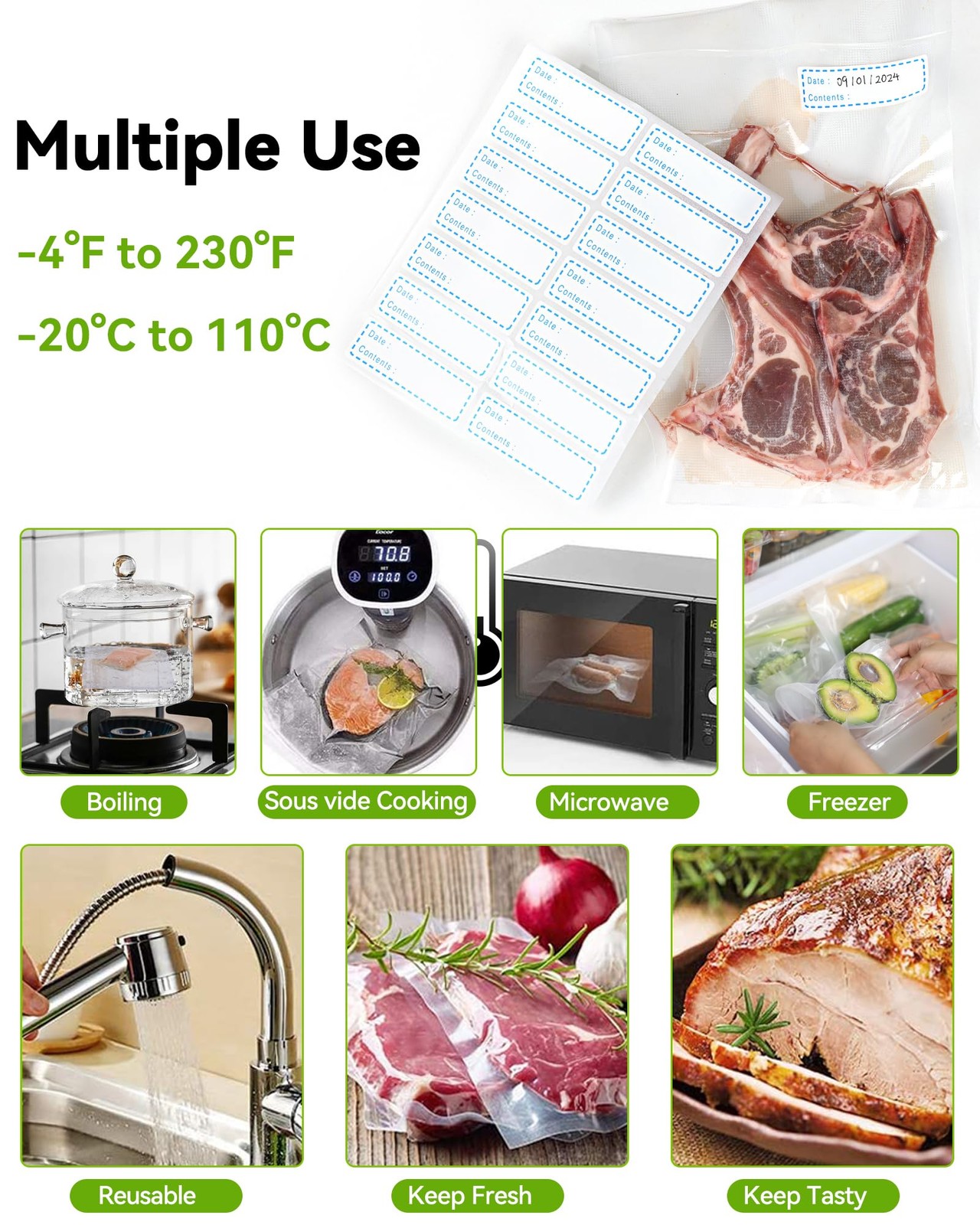 400 Vacuum Sealer Storage Bags, 8x12 Inch Seal a Meal Bags, BPA Free Quart Ba...