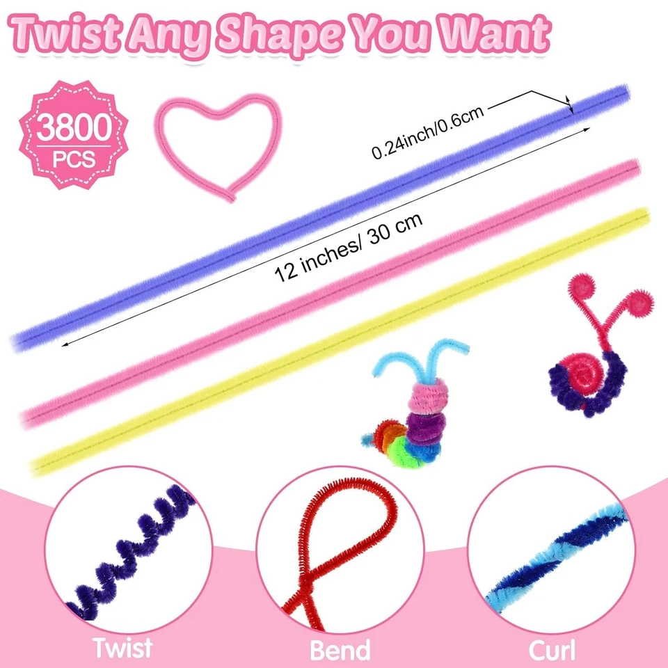 20 Color Chenille Stems Bulk - Flexible Pipe Cleaners for DIY Projects - Image 4 of 4