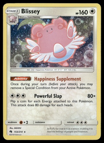 Blissey 153/214 Holo Rare Lost Thunder Pokemon NM/M *SWIRL*