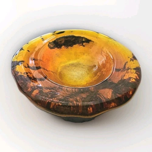 Blenko Heavy Art Glass Freeform Bowl Dish Ashtray Amber Mid Century 6.5- 7.5"