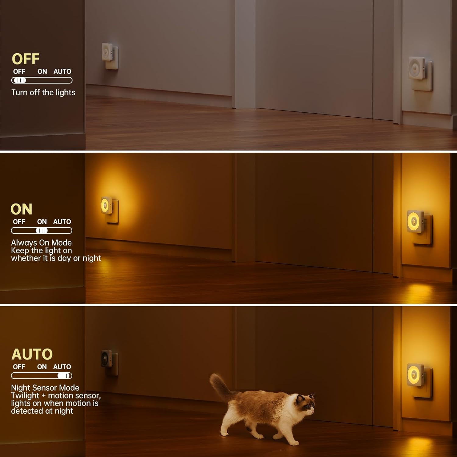 Luci Notturne LED Design Sottile - Confezione 2 Pezzi Auto-Sensor - 4