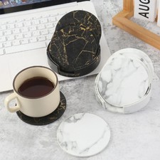 6pcsMarble Coaster Artificial Leather 10cm Oil and Water Resistant Heat Resistan