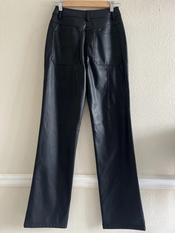 Topshop Pantalones Negros de Cuero Vegano Acampanados Talla 2 Grunge Goth Baddie Foto 3 de 4