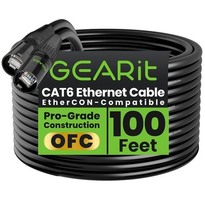 GEARit Shielded CAT6 Ethercon Cable (100 Feet) Professional 100 Feet, Black 