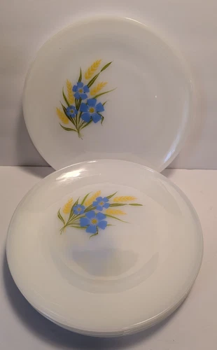 Set of 6 Vintage Fire King FORGET ME NOT Dinner Plates Blue Flower 10"