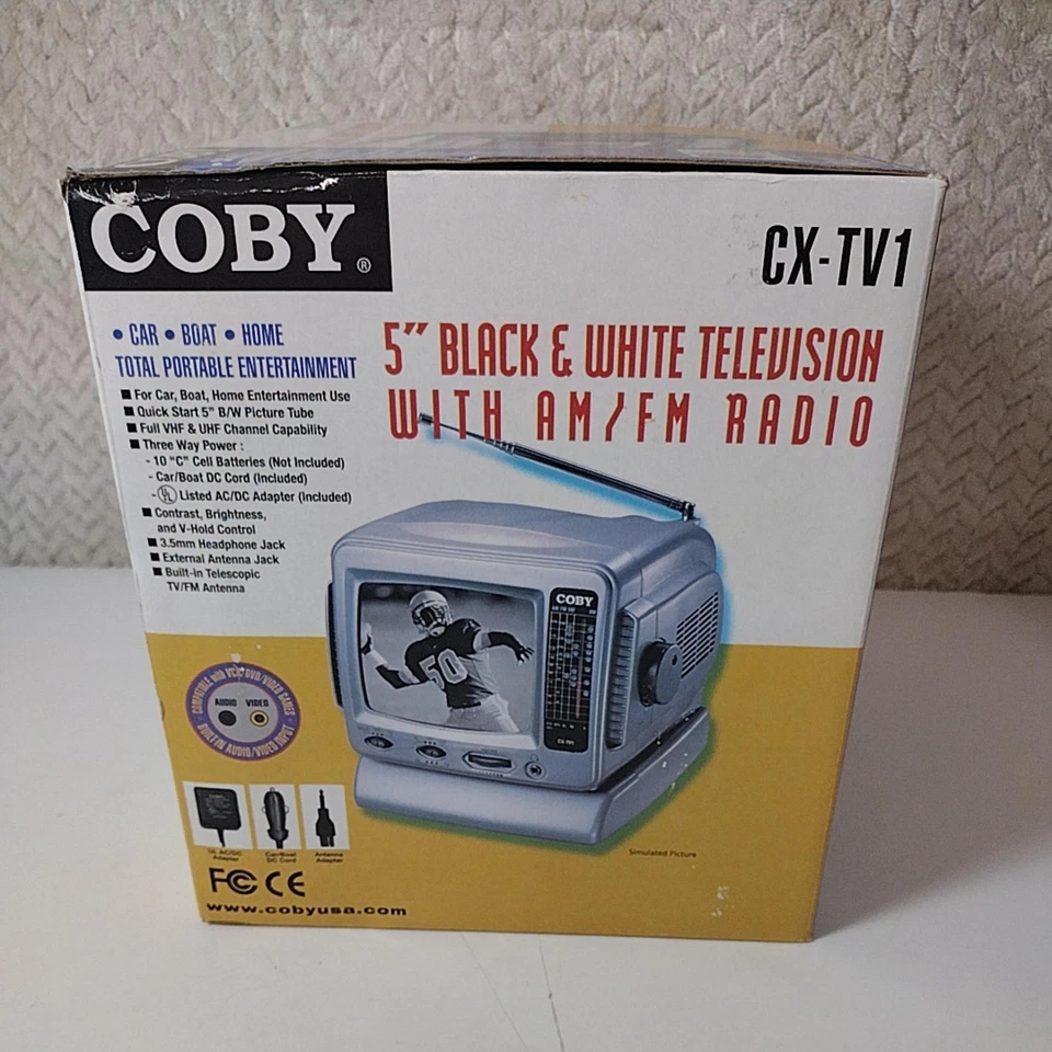 Vintage Coby CX-TV1 5" TV AM FM Radio Portable New in Box 2003 Car Boat - Image 4 of 4
