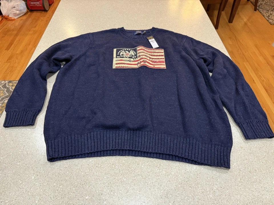Suéter Polo Ralph Lauren Para Hombre Bandera Americana 1967 Bordado EE. UU. Tejido Talla 3xlb Foto 2 de 4