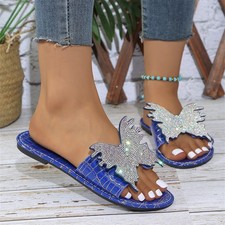 Women's Rhinestone Sparkly Butterfly Lightweight Slides Summer Casual Shoes