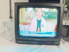 TV retrò vintage 1989 13" Sharp Linytron colore venatura del legno 13NV58 con telecomando! Funzionante