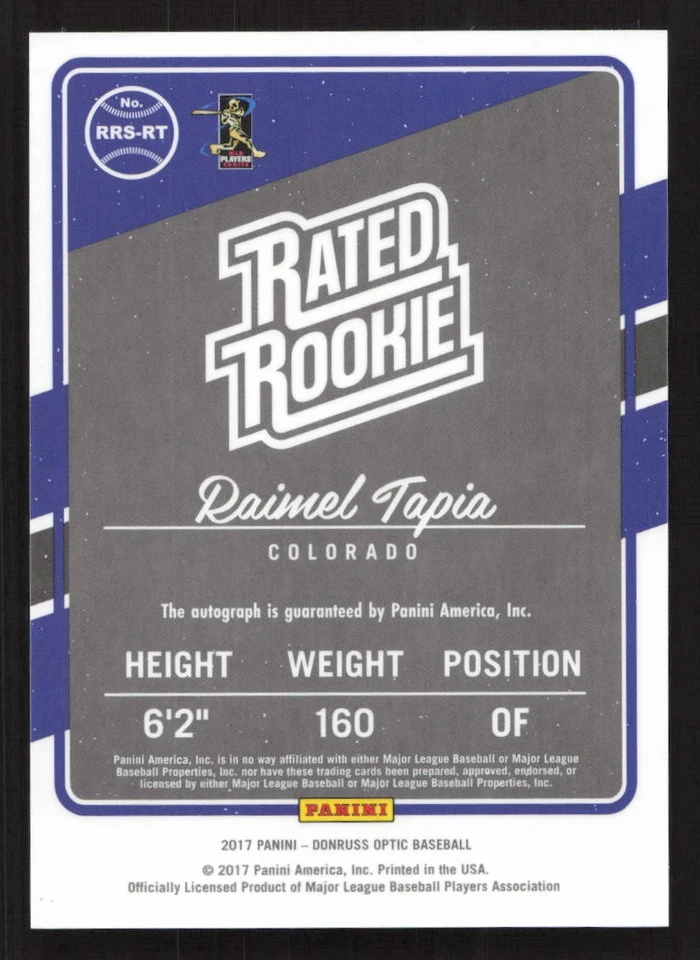 2017 Donruss Optic Raimel Tapia Auto Rated Rookies Signatures #RRS-RT Card - Image 2 of 2
