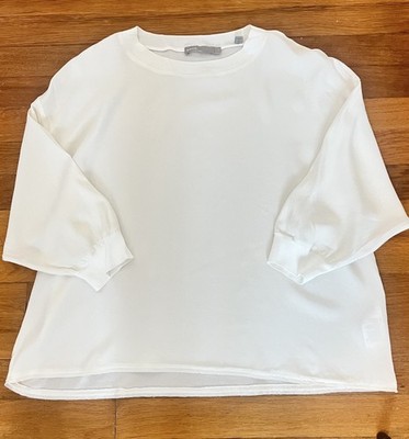 Vince White Silk Blend Ribbed Trim Crew Neck Blouse Top XS