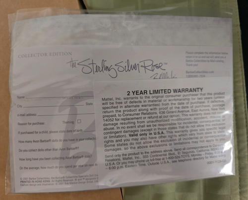 NIB - Classic Barbie Bob Mackie Avon The Sterling Silver Rose Collector w/COA - Picture 10 of 11
