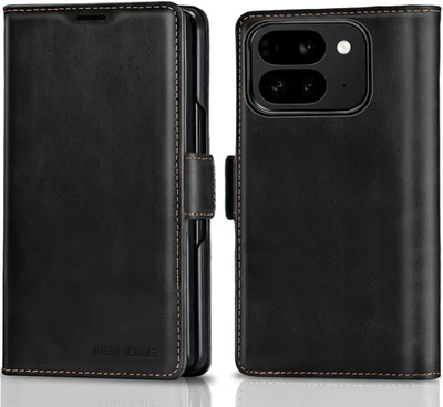 For Google Pixel 10 Pro Fold Case Genuine Leather Wallet RFID Card Slots - Image 1 of 4
