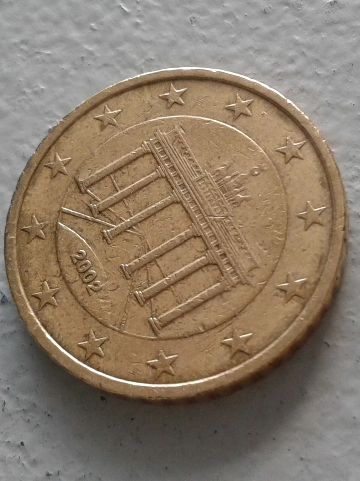 50 cent euro faute 2002 atelier J Allemagne, J mal gravé +fissuré, état TTB - Photo 2/4