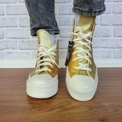 ❤️❤️Converse Chuck 70 Plus Hi Glitter Galore 7 Women Shoes Gold Premium A08176C - Afbeelding 3 van 13