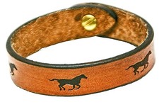  Bracelet Handmade Custom Leather with running horse and button attachment