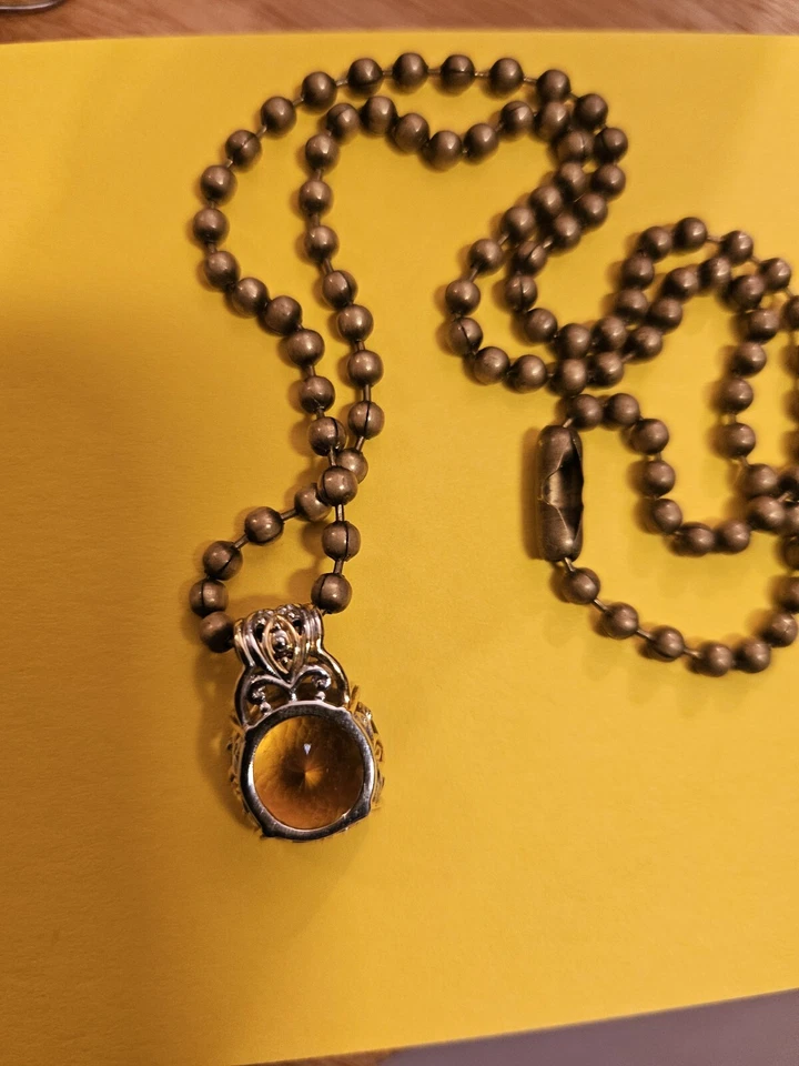 Citrino en ley con detalles de oro, bola de bronce cadena de 18" Foto 3 de 4