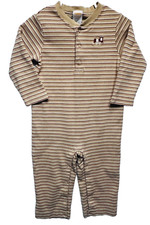 Gymboree "Traditions" HTF Vintage Train EngineTan Striped LS Romper, 18-24 mos.