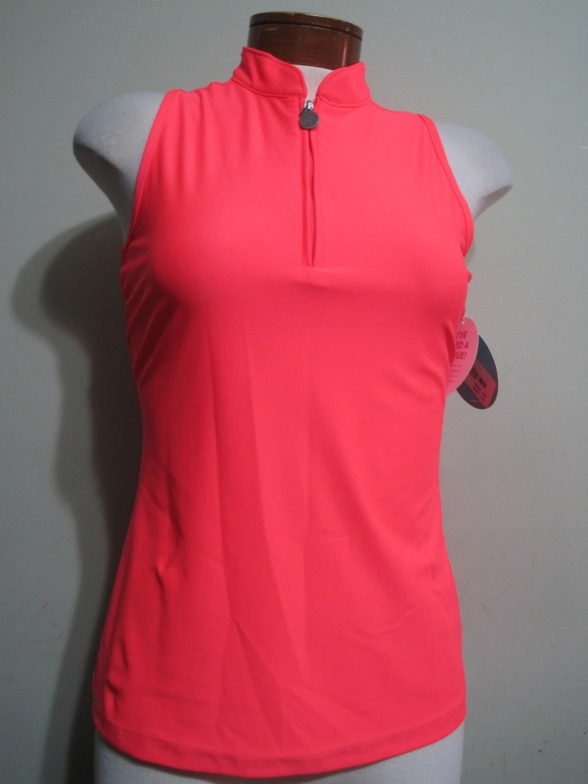 TZU TZU Sport Bella Lava coral Ladies Small Sleeveless 1/4 Zip top NEW NWT