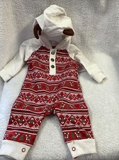 BABY INFANT SLEEPER RUDOLPH RED NOSED REINDEER HOODED WITH ANTLERS NWT 3 M0