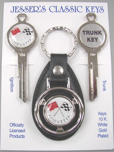 Corvette White Crossed Flags White Gold Deluxe Classic Keys Set 1962 1963 1964 - Picture 3 of 6